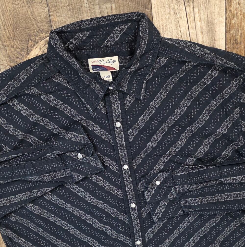 Rare Vintage Western Pearl Snap Shirt Mens XL Paisley Stripe Cotton Point Collar